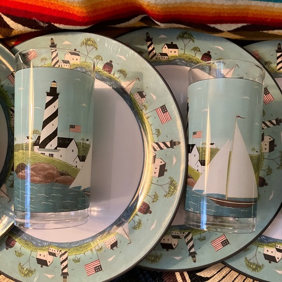 MELAMINE WARREN KIMBLE EVOLUTION  COASTAL BREEZE 12 pc SET  LIGHTHOUSE NAUTICAL - Picture 3 of 9